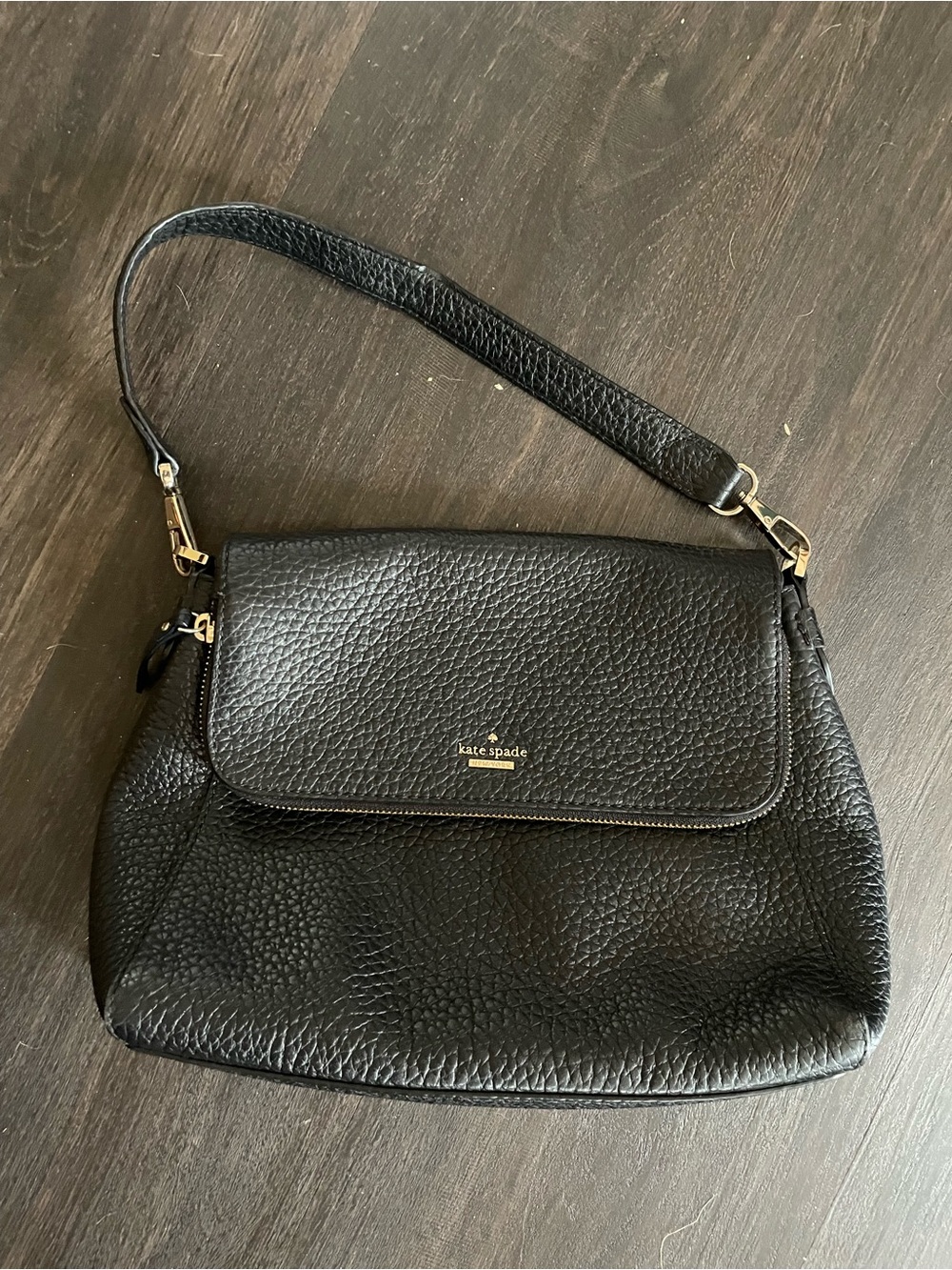 kate spade Black Pebbled Leather Shoulder Bag with Gold Hardware